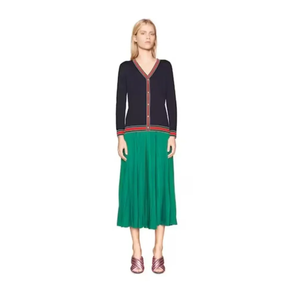 Gucci Women's Navy Blue Striped Merino Wool Knit Cardigan Size Small - Picture 1 of 6